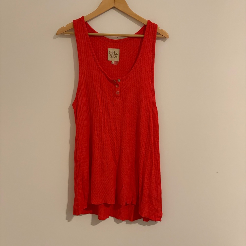Chaser Red Waffle Knit Henley Tank Top XL Sleeveless Thermal CW301EVE